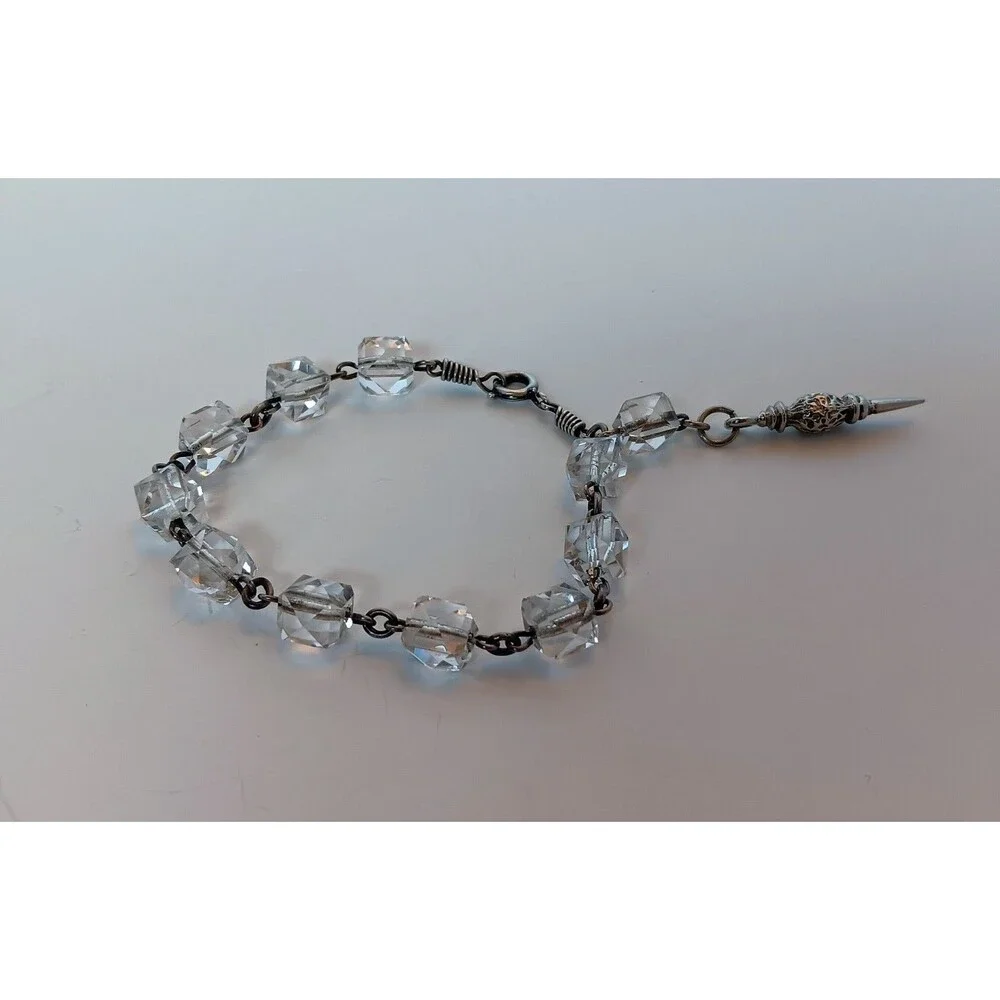 Vintage Clear Faceted Glass Cube Bracelet 6.5 in